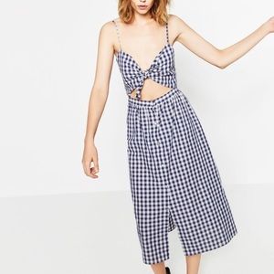 Zara Blue and White Gingham Front Tie Dress